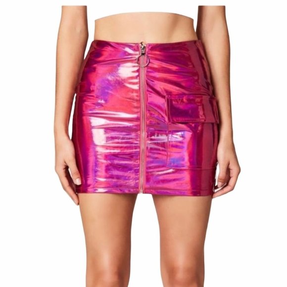 NWT Carmar Los Angeles Metallic Pink Zipper Skirt - Picture 3 of 12